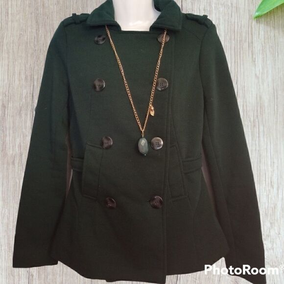 Jou jou hunter green double breasted mid length coat - Picture 1 of 7